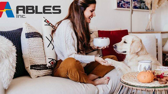 Woman playing with her dog